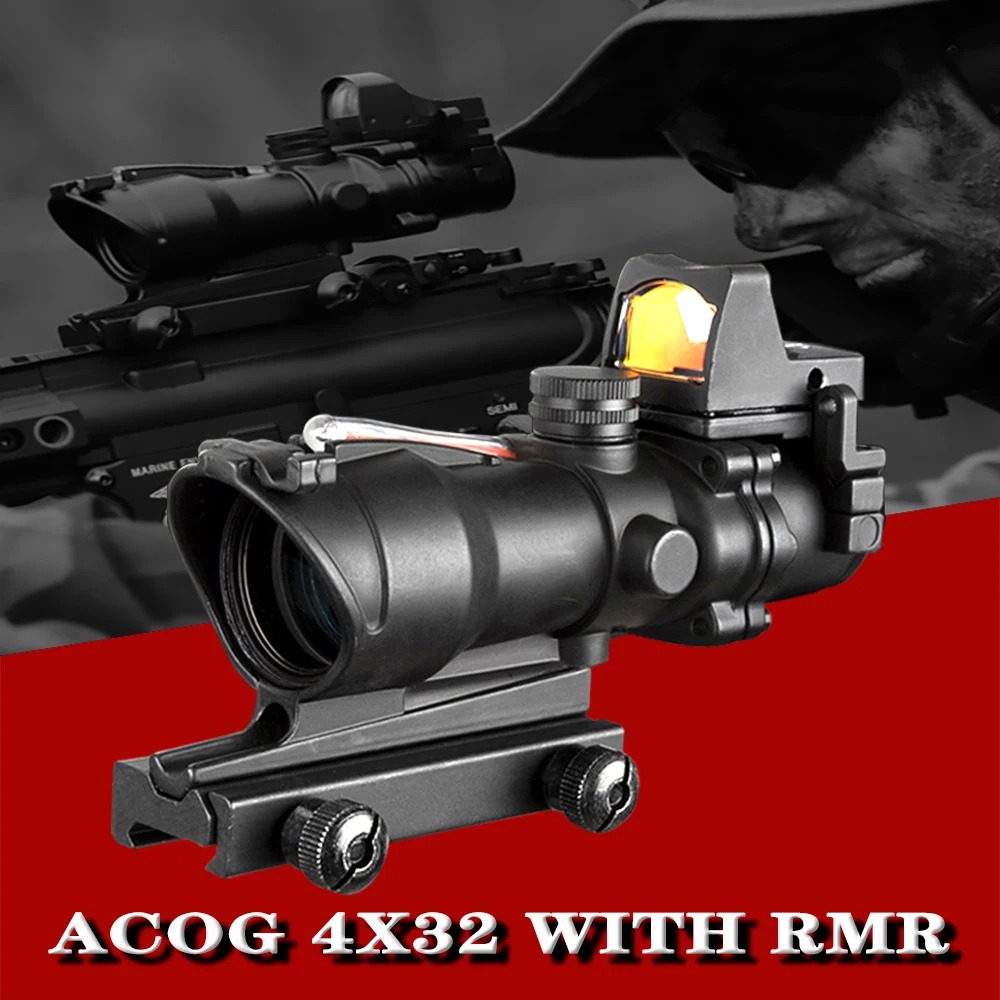 4x32 ACOG Style Fiber Rifle Scopes with Red Dot Sight Best Rfle Scopes Brands for Deer Hunting