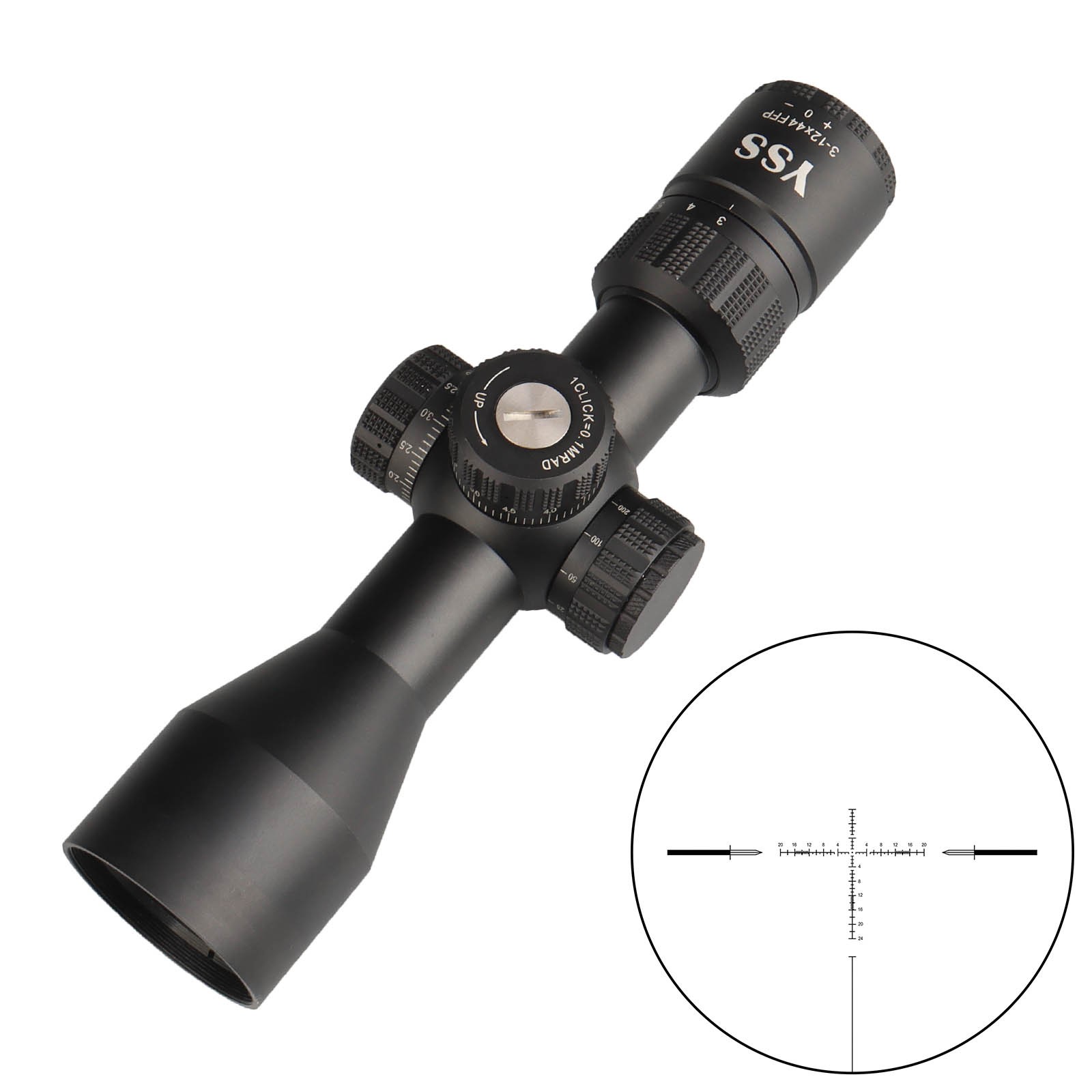 YSS 3-12X44 FFP Riflescope with Long Eye Relief & MIL-DOT Reticle