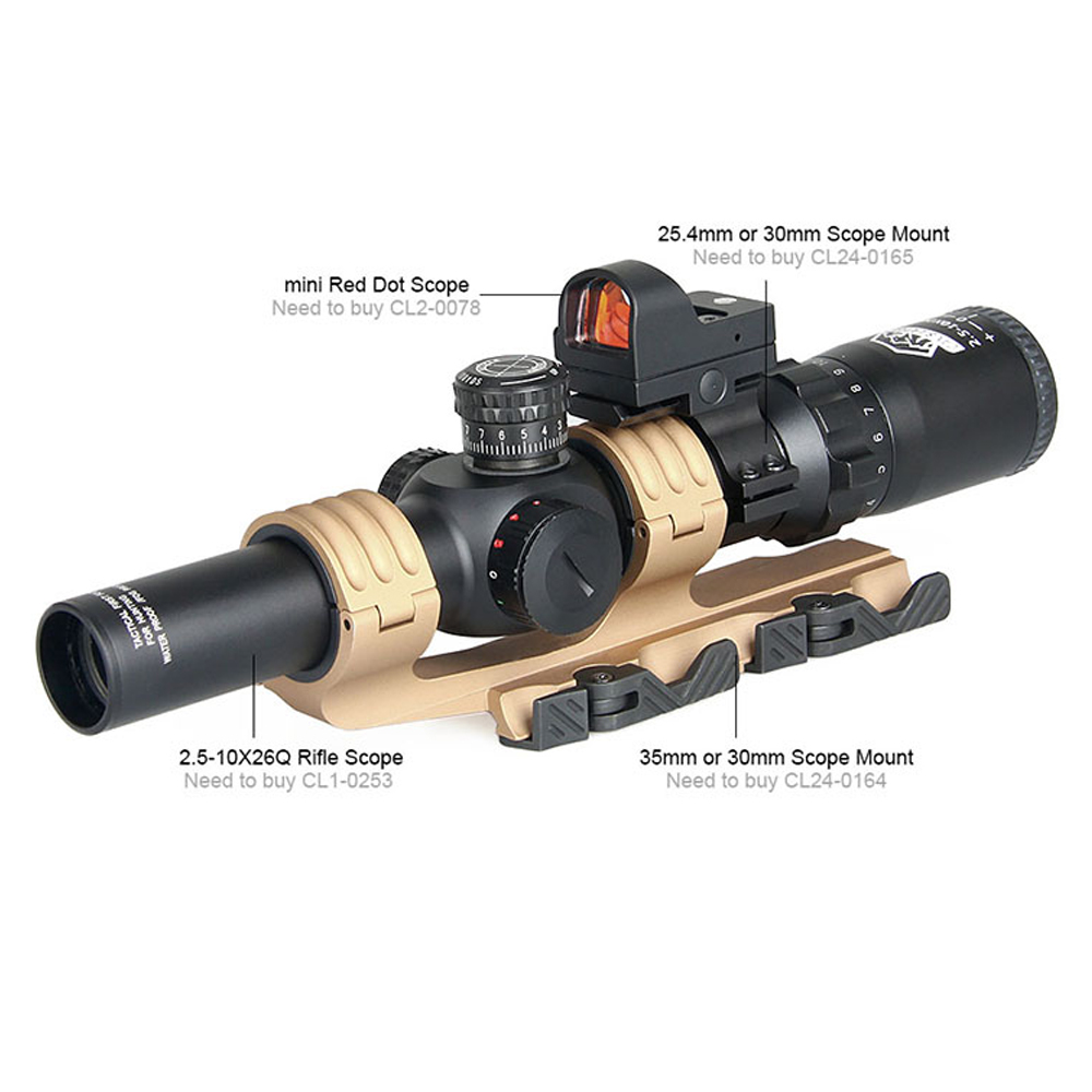 30mm Aluminum Alloy Picatinny Rail - Mounted 2.5 - 10X26 Riflescope with Multilayer Broadband Coating, Mil - Dot Reticle, 6 - Level Red/Green Illumination, and ±30 - ±40 E/W Adjustment