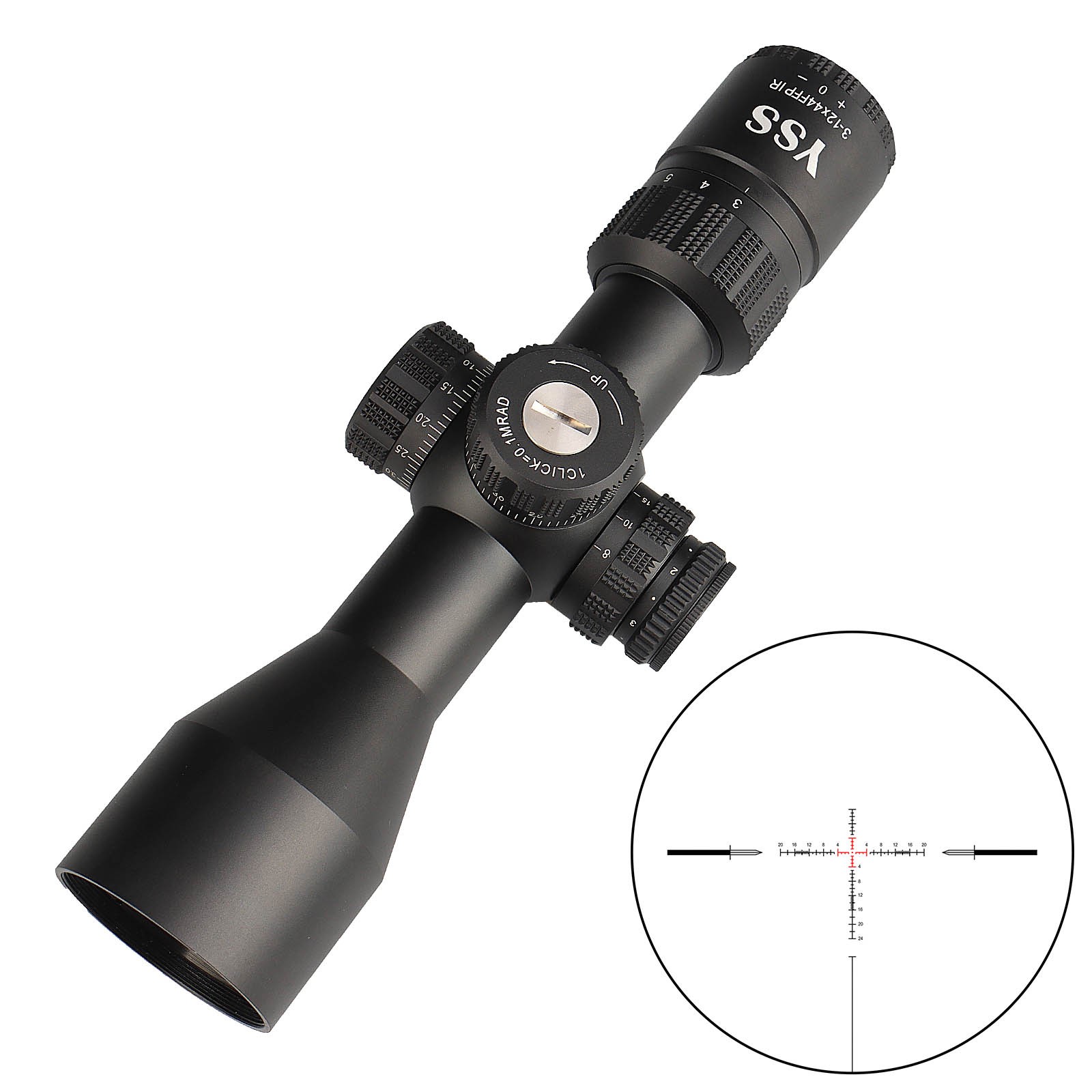 YSS 3-12X44 FFP Riflescope with Long Eye Relief & MIL-DOT Reticle