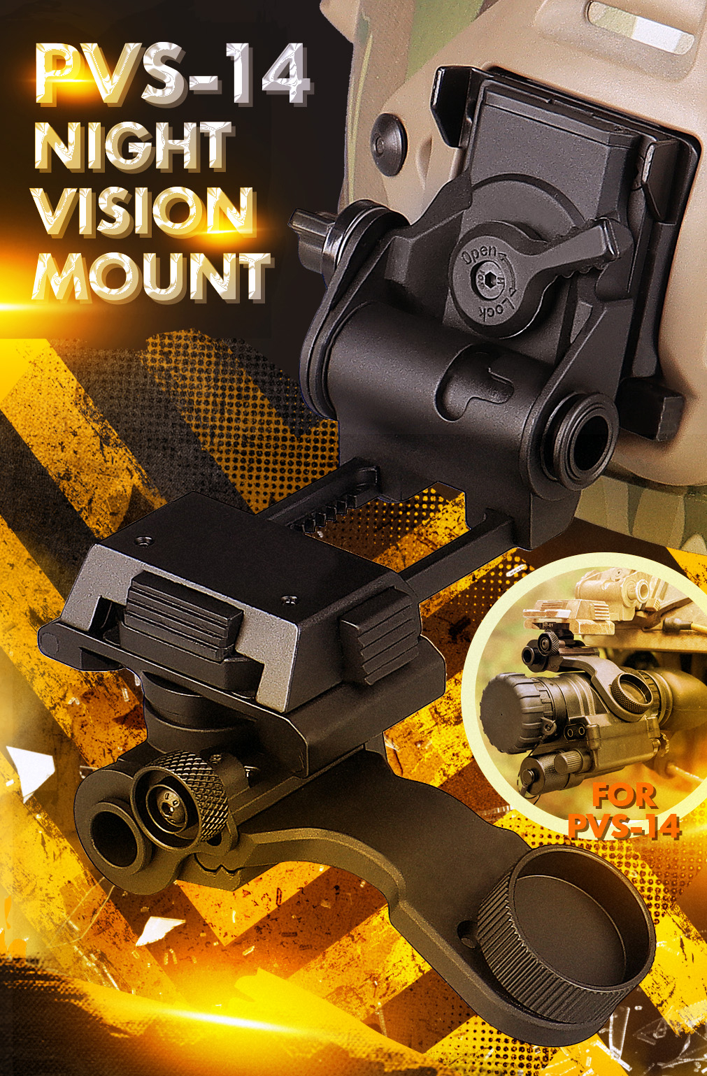 YSS J-ARM headset Helmet Adapter Fit For PVS-14 + L4 G24 Mount -Ar 15 Scope/PVS-18 Helmet Adapter