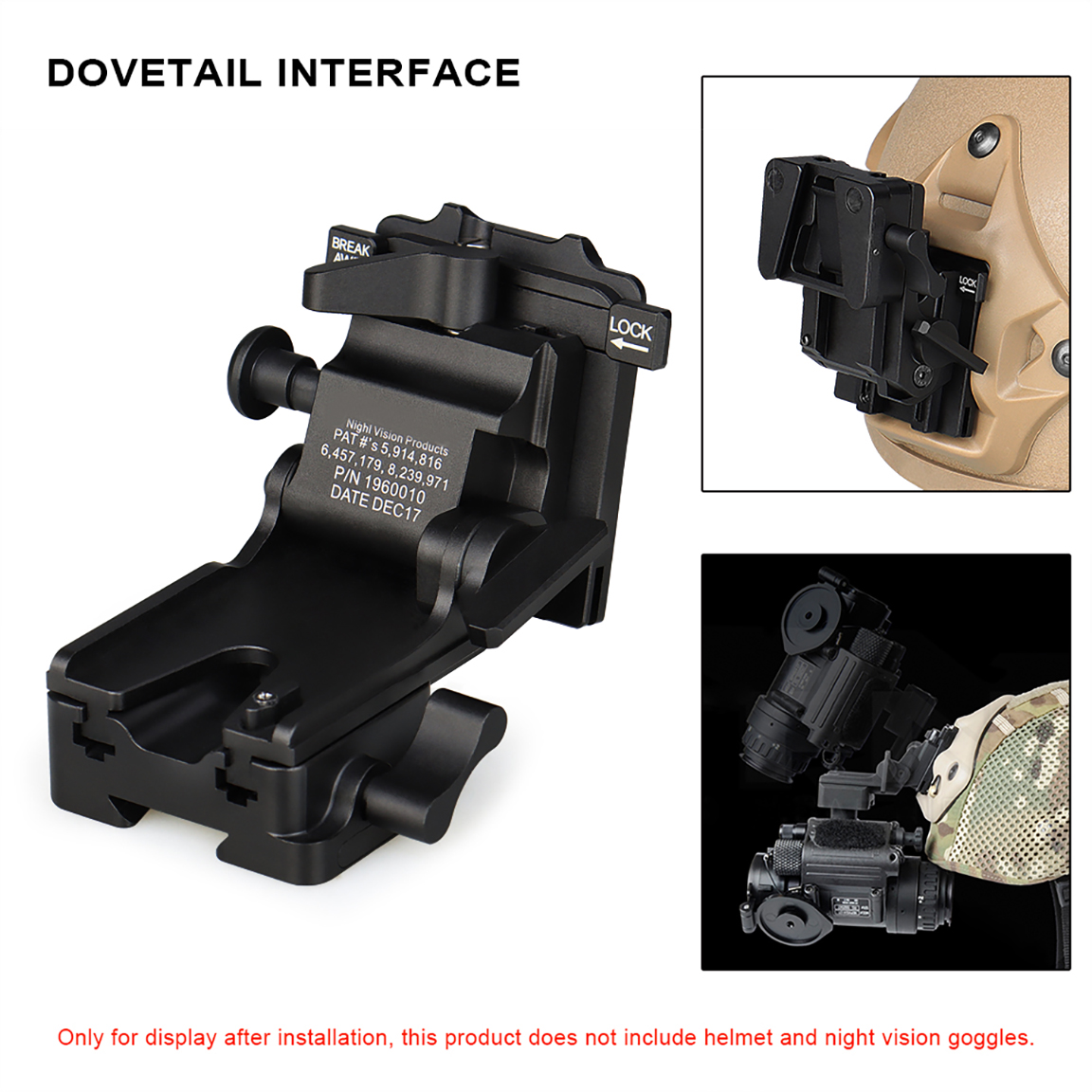 TD-01 Aluminum Alloy Night Vision Goggles Mount NVG Arms Mount for AN/PVS-31 PVS-7 PVS-14 PVS-15 PVS-18 Helmet Mount with Full Markings
