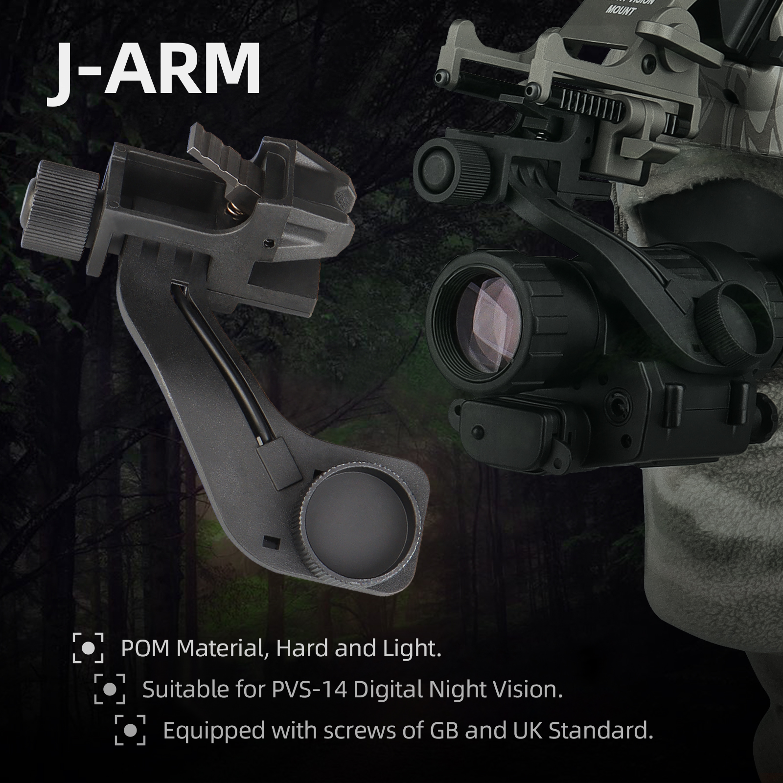New POM Movable J-Arm Helmet Adapter/Mount for Night Vision PVS-14