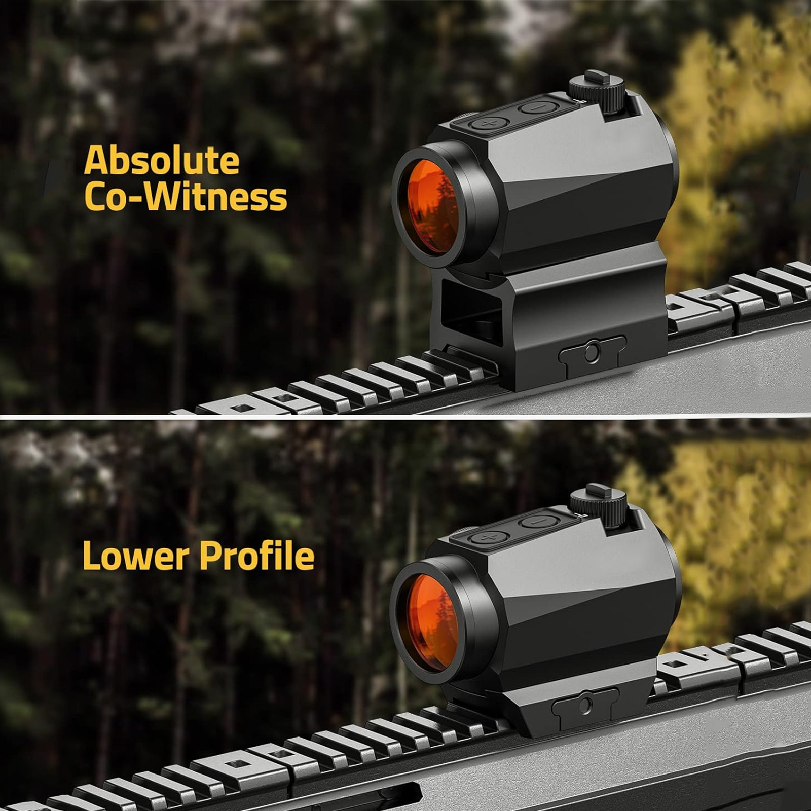 YSS CVLIFE JackalHowl Red Dot Sight 2 MOA Shake Awake Reflex Sight with the Absolute Co-witness and Low Profile Mount