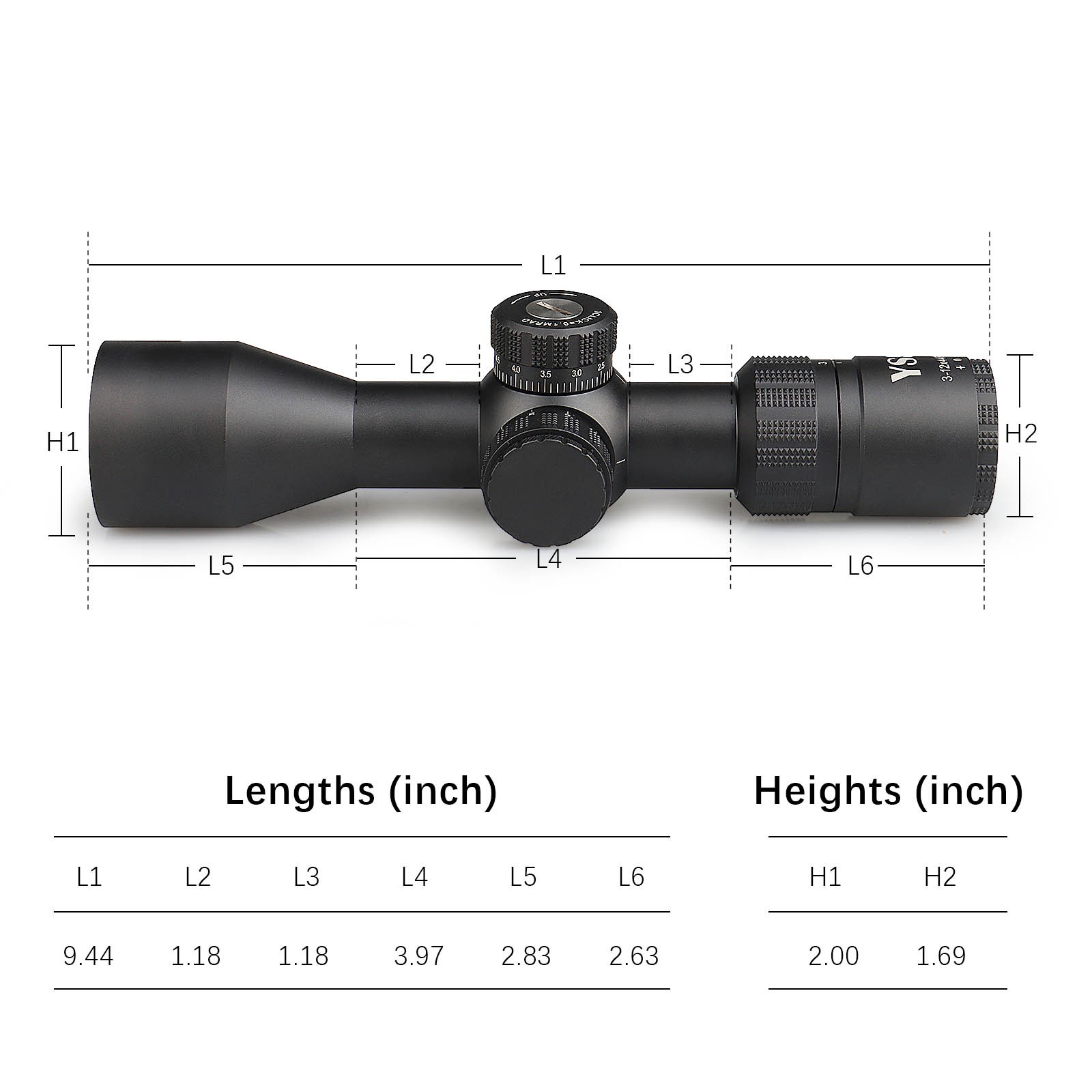YSS 3-12X44 FFP Riflescope with Long Eye Relief & MIL-DOT Reticle
