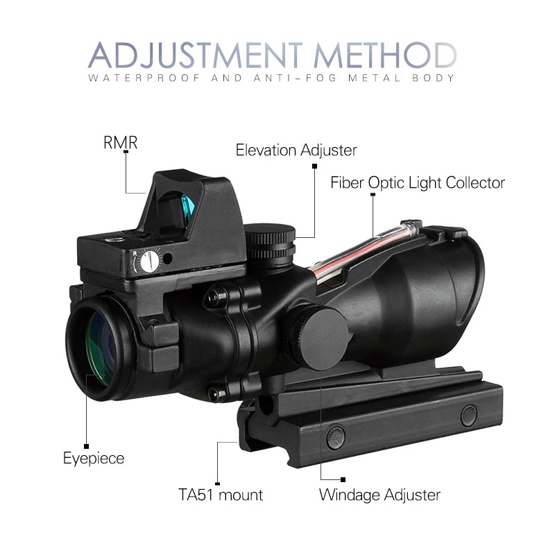 4x32 ACOG Style Fiber Rifle Scopes with Red Dot Sight Best Rfle Scopes Brands for Deer Hunting