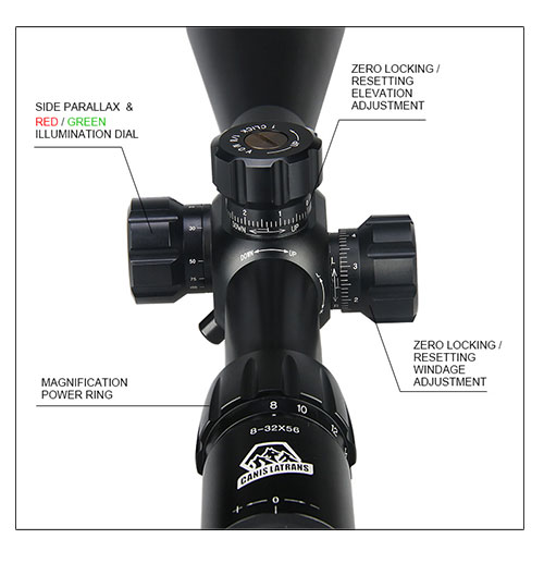 8-32x56mm SFIRF Rifle Scope 30mm Tube with 2 Mount Rings Hunting Long Range Shooting Scope