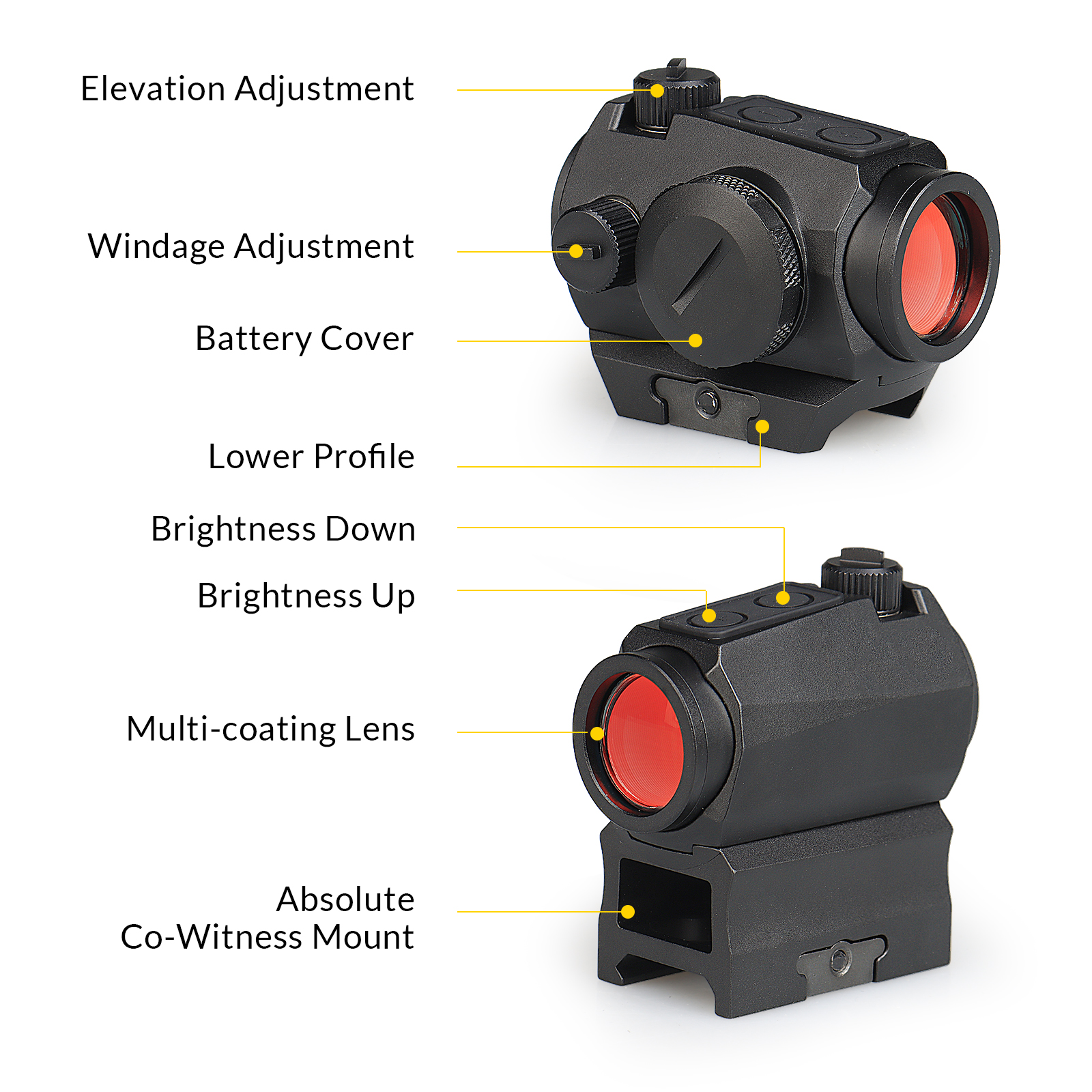 YSS CVLIFE JackalHowl Red Dot Sight 2 MOA Shake Awake Reflex Sight with the Absolute Co-witness and Low Profile Mount