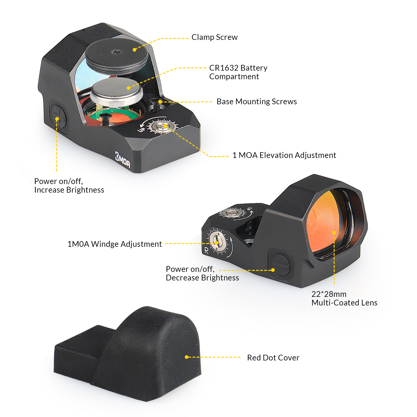 CVLIFE WOIFCOVERT 3 MOA Red Dot Sight 22×28MM Motion Awake Reflex Sight with 21mm Picatinny Base