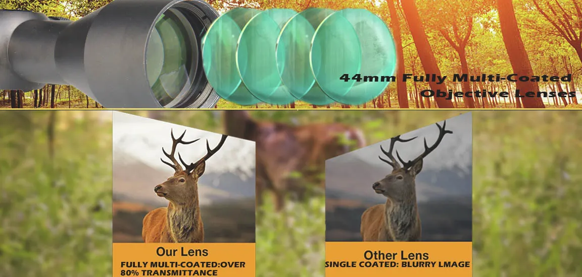rifle scope zoom 100 yards objective lens size 44mm