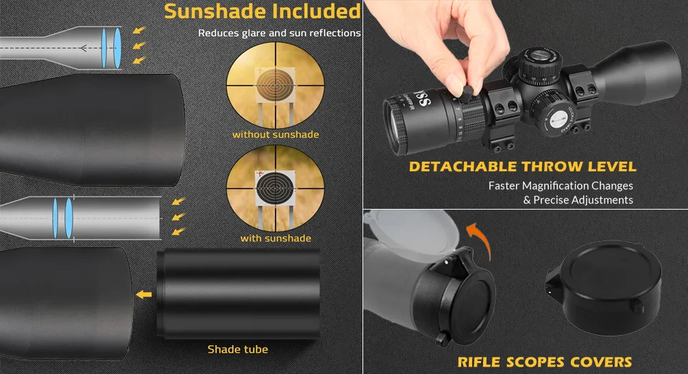 rifle scope covers caps, rifle scopes lens caps rings throw lever zoom handle slider with glare shield sunshade  