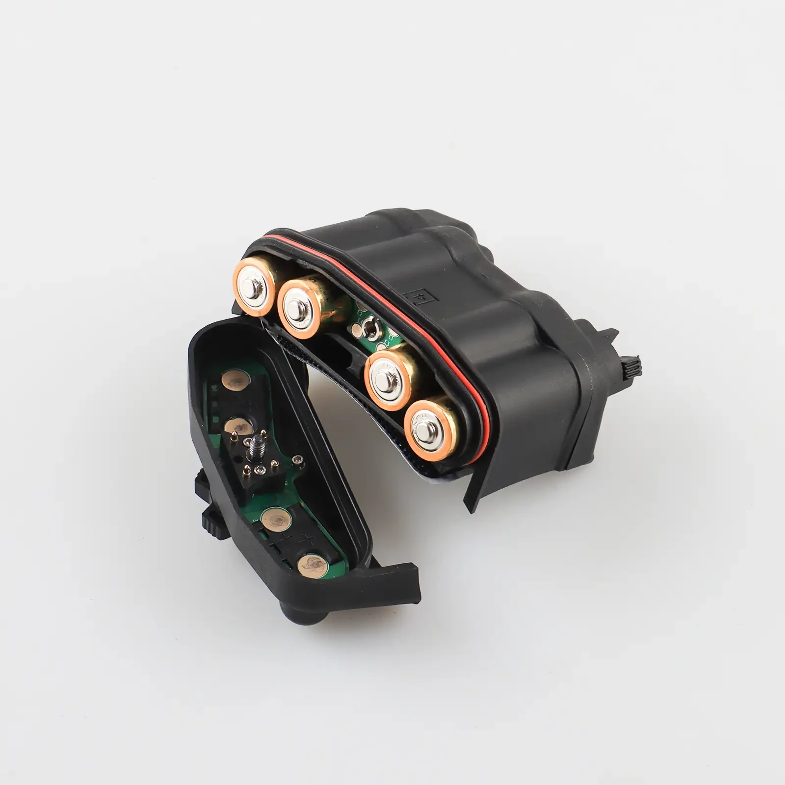 Open external battery pack showing battery positions